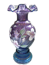 FENTON - B. CUMBERLEDGE HP MULBERRY VASE - BUTTERFLY/FLOWERS - GORGEOUS 