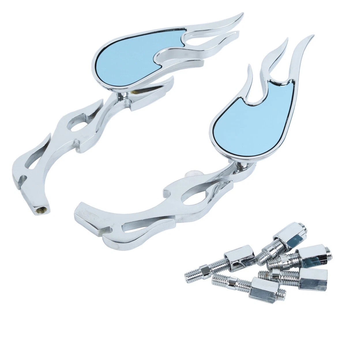 Chrome Flame Custom Rear View Mirrors Fit For Honda Yamaha Suzuki Kawasaki