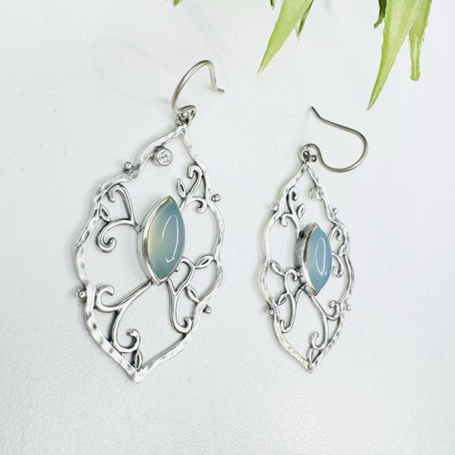 Silpada Wandering Ivy Chalcedony Stone Sterling Silver Filigree Dangle Earrings - Picture 3 of 9