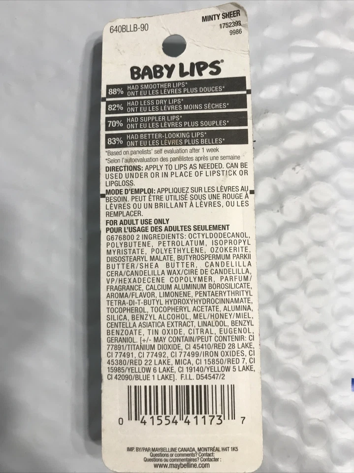 MAYBELLINE Bálsamo Labial Hidratante Labios Bebé 90 COMO NUEVO TRANSPARENTE Sellado Nuevo en Paquete Foto 2 de 2