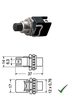 Pulsante Da Pannello NA 12mm – Nero – 220V/250V 4A – Wttelettronica INP6522