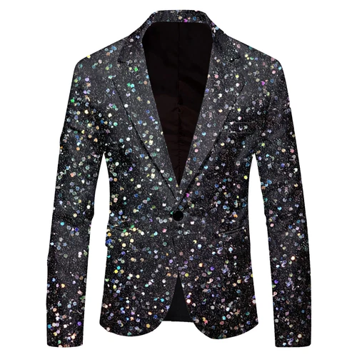 Men's Shiny Long Sleeve Lapel Bling One Button Suit Party Banquet Prom Jacket - Picture 12 of 26