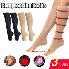 3Pair zippered Medical Compression Socks 20-30mmHg Zipper Open Toe for Men Women