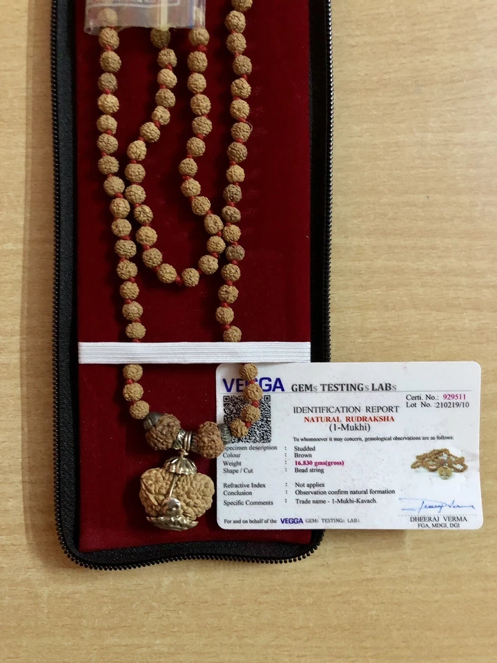 LAB CERTIFIED 1 Mukhi RUDRAKSHA Rudraksh Kavach Mala ROSARY 108+2+1 Prayer Beads - Image 2 of 4