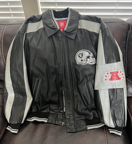 NFL Raiders Jacket 100% Leather Mens 