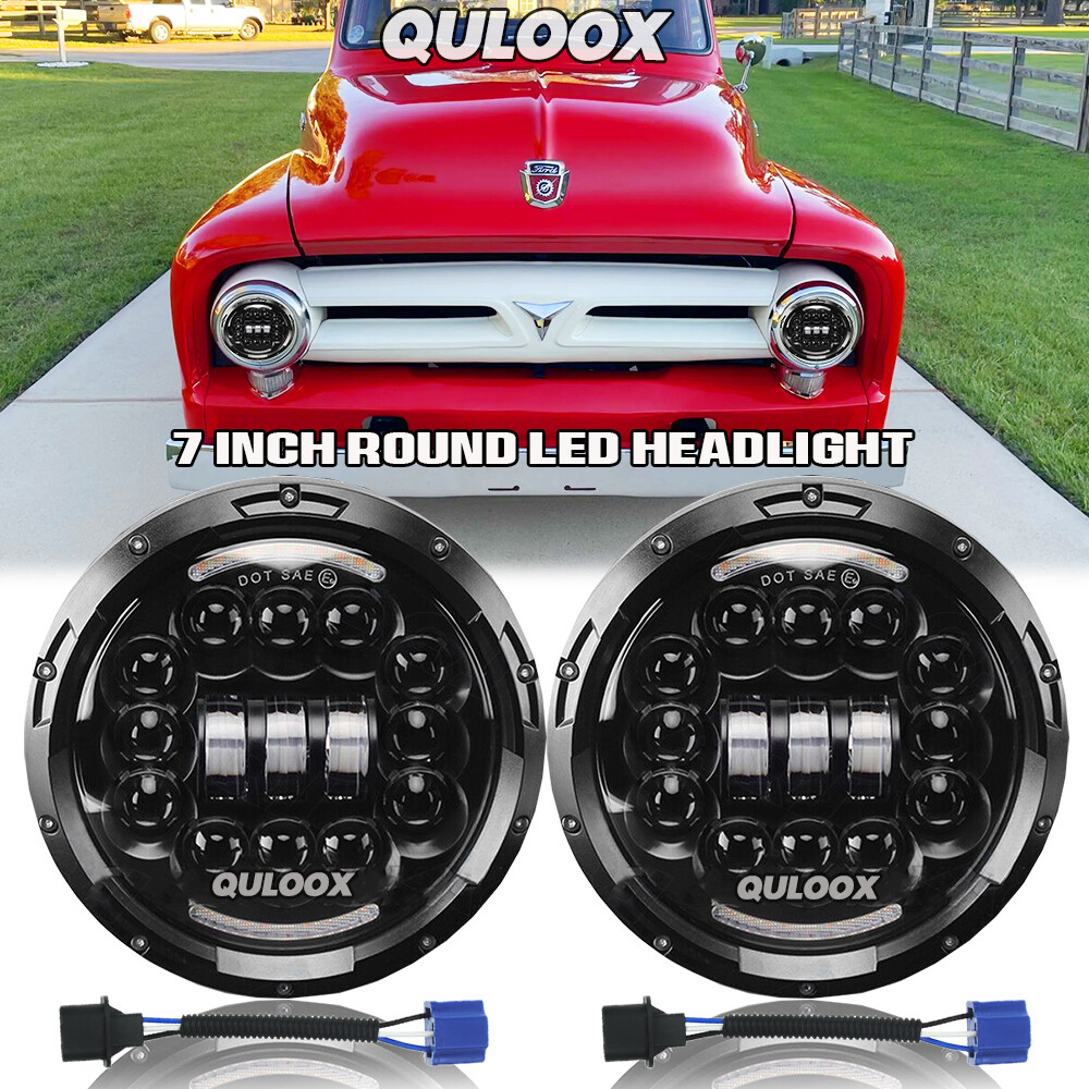 Pair 7" Inch Round LED Headlights Halo DRL FOR Ford F1 1948 1949 1950 1951 1952