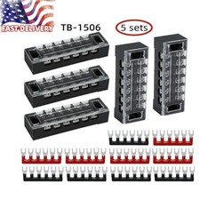 5 sets 600V 15A Dual Row 6 Position Screws Terminal Electric Barrier Strip Block