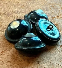 Vintage Buttons - 4 Antique Black Glass 2.5 cm Metal Shank Raised Buttons -Czech