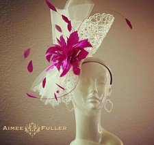 Aimee Fuller Bridal Kentucky Derby Hat Fuchsia Pink White Big Easter Fascinator