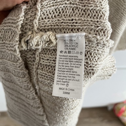 Vintage y2k Monsoon Linen Blend Beige Stitch Sweater Top Size 14 - Picture 4 of 5
