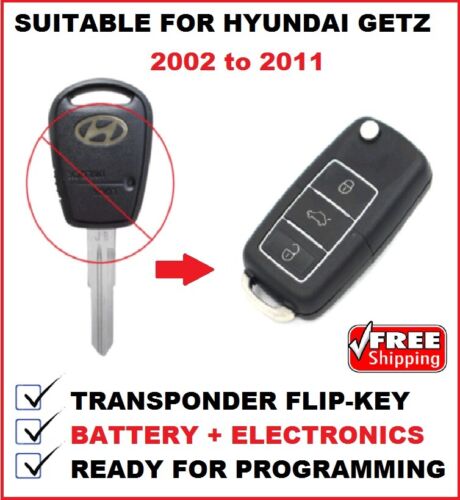 Transponder remote flip car  key suitable for Hyundai Getz 2002 to 2011 HYN6-46 - Picture 1 of 5