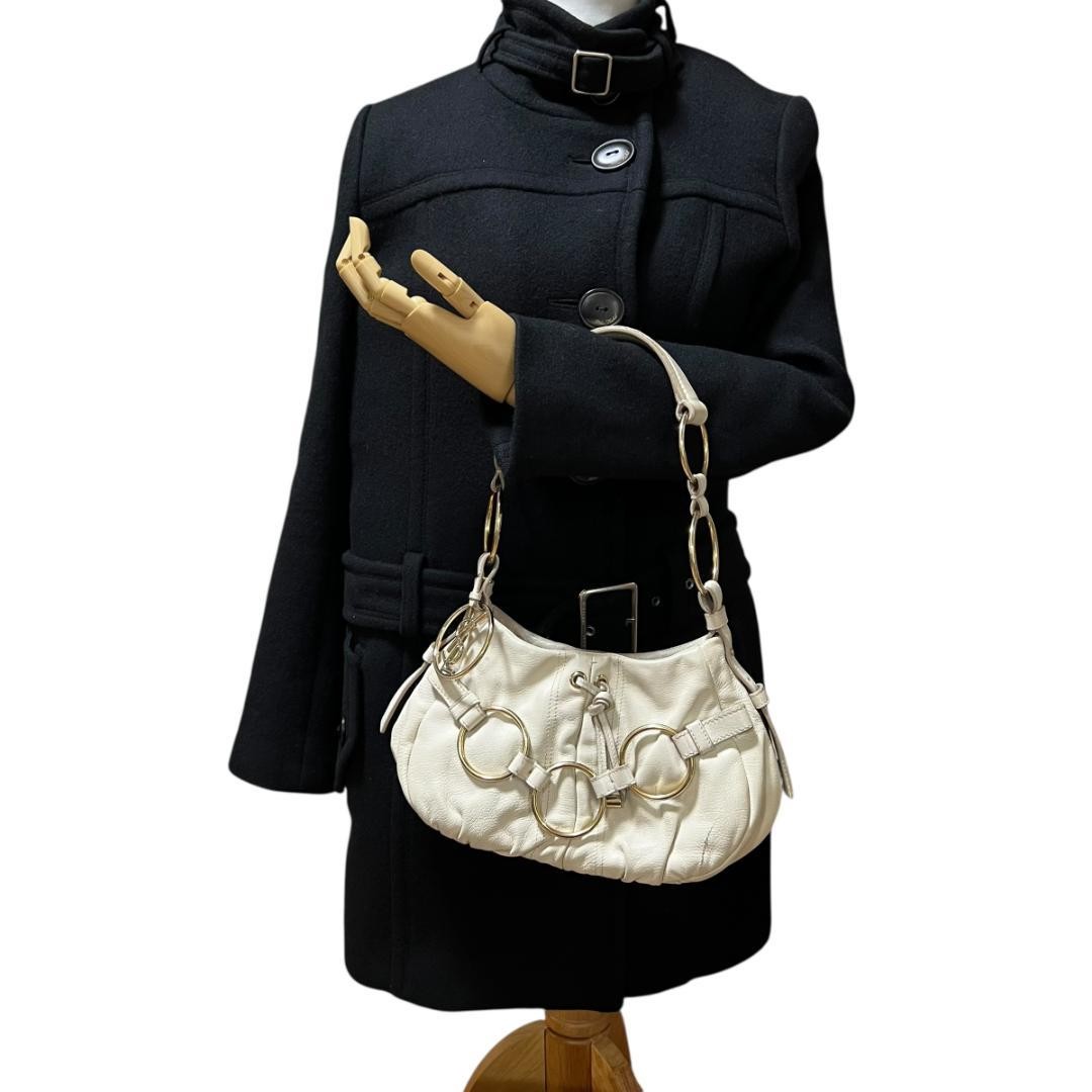 Anello borsetta Yves Saint Laurent pelle bianca oro