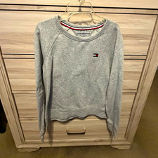 Tommy Hilfiger Sport Women's S Gray Logo Crewneck Fleece Pullover Sweatshirt