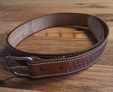 Tooled Leather Belt Brand By Caldwell 34 Brown Made In USA Silver Buckle Unisex