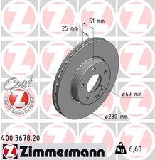2x Bremsscheibe COAT Z ZIMMERMANN 400.3678.20 f&uuml;r MERCEDES W246 CLA W176 W242