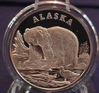 RARE Alaska Mint State Bear Medallion .999 Pure Silver Proof with Case and COA.