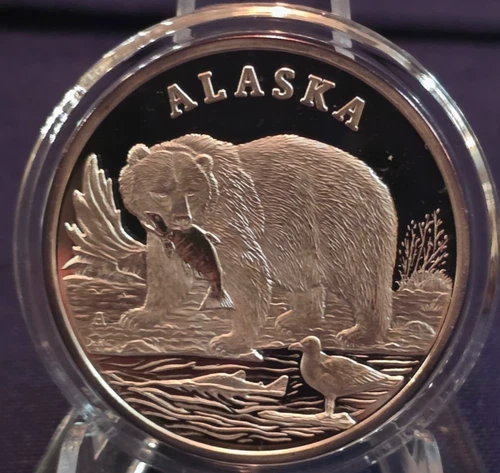 RARE Alaska Mint State Bear Medallion .999 Pure Silver Proof with Case and COA.