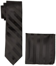 Stacy Adams Men's Solid Woven Formal Stripe Tie Set One Size Black