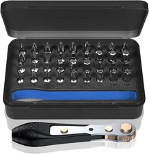 37Pcs Mini Ratchet Screwdriver Set with 1/4" S2 Steel Bits, 90 Degree Right Angl