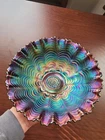 Super Pretty Purple Northwood Carnival Glass Nippon Pattern Pie Crust Edge Bowl