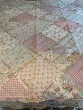 Vintage Pink Floral Plaid Check Multi Color Patchwork Cotton Quilt 63x 52 NOS