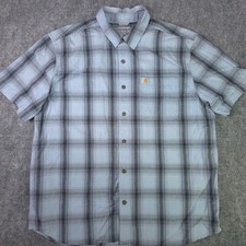 Carhartt Shirt XL Relaxed Fit Blue Plaid Short Sleeve Button Up Pocket Cotton