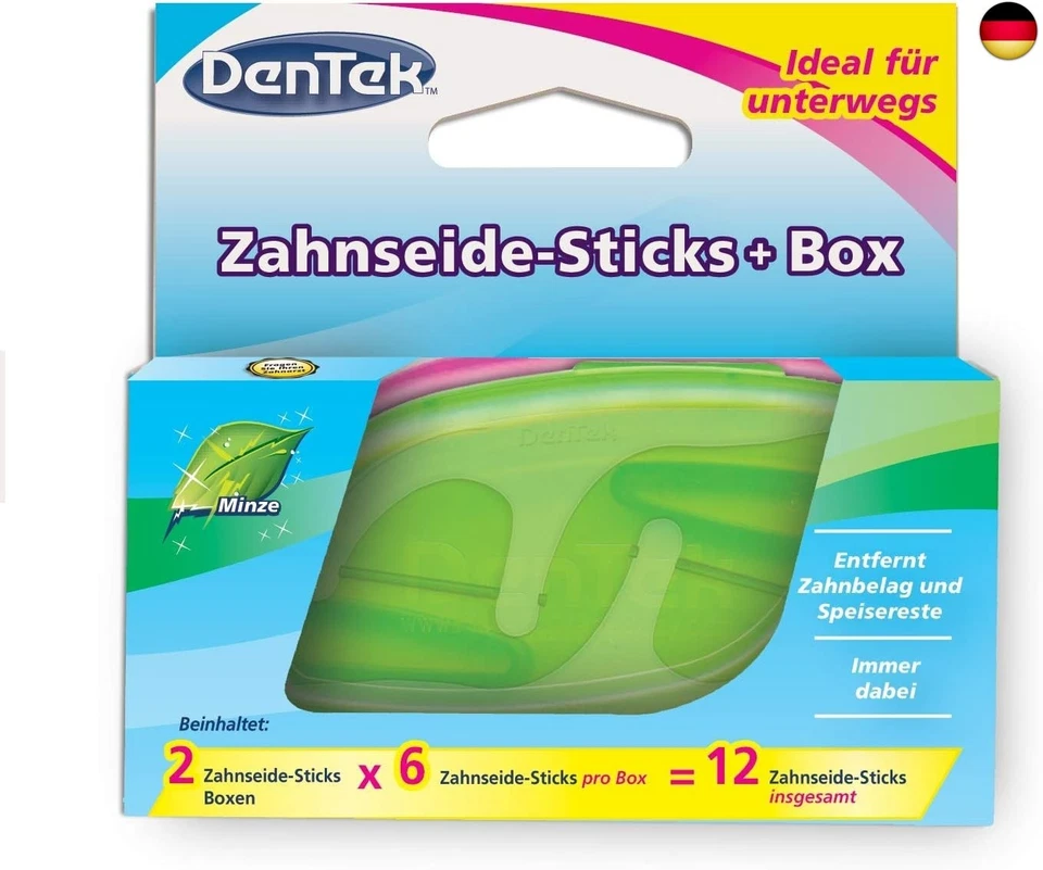 DenTek On the Go - Je 6 Zahnseide-Sticks in 2 farbigen Boxen