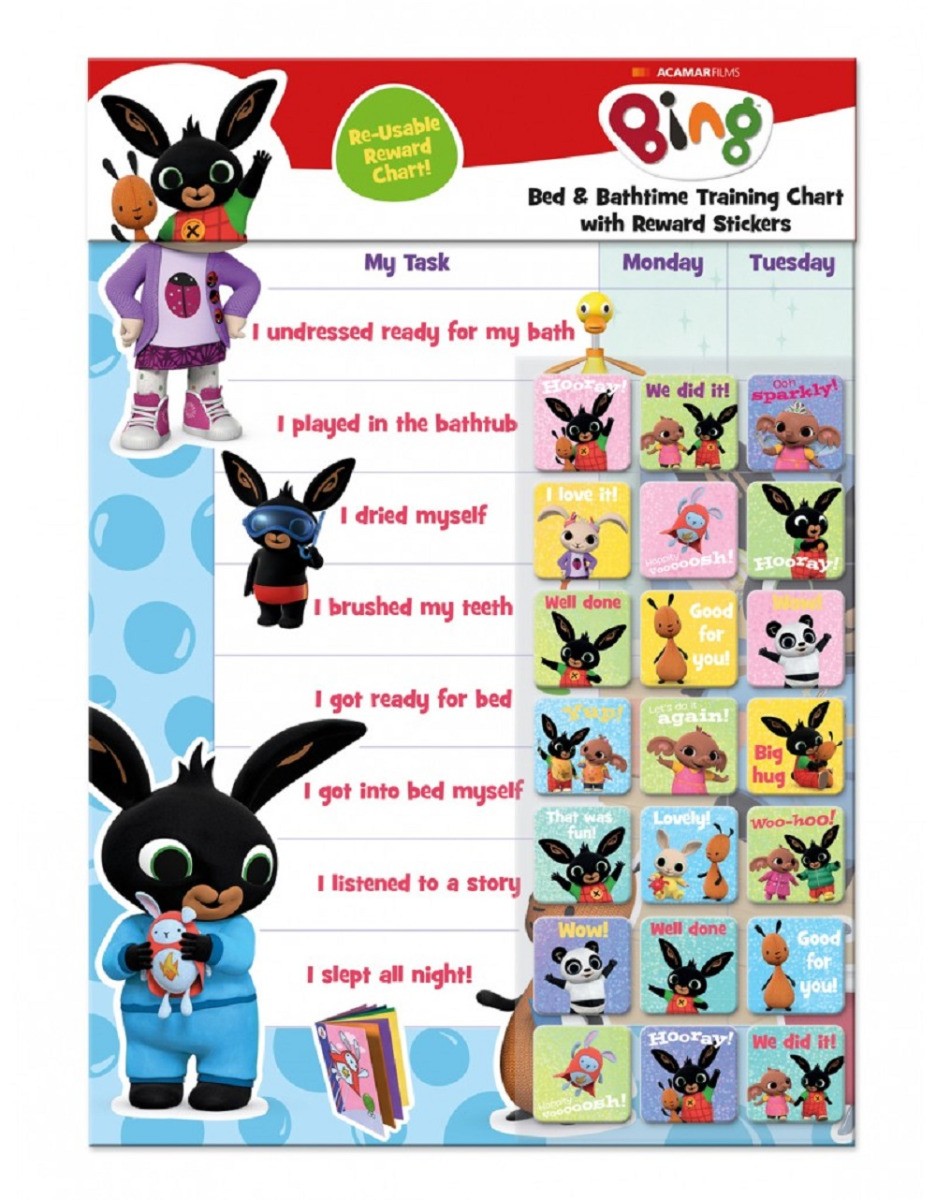 Bing Bath and Bed Reward Chart with Stickers, Reusable Visual Establish Routine