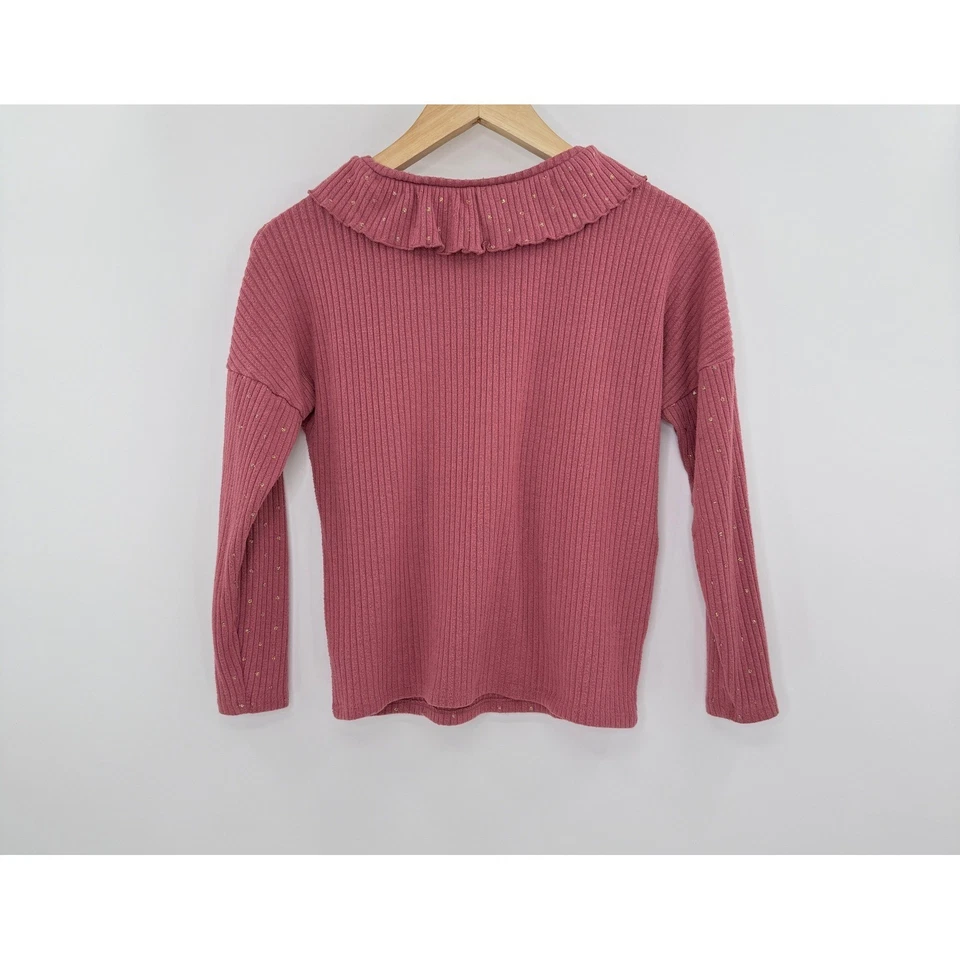 Top H&M Niños, Talla 8/10, Manga Larga Cuello Volantes, Rosa con Lunares Dorados Foto 2 de 4