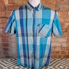 Bench Shirt Mens Large Blue Check Cotton Classic Fit Short Sleeve