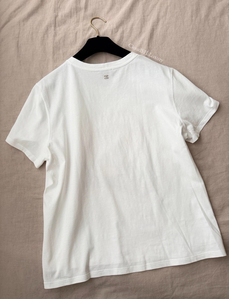 Auth Chanel 23N Pink Heart CC Logo Graphic White T-Shirt - Size XL