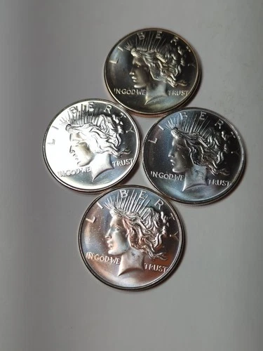 (FOUR) 1 TROY OZ SILVER VINTAGE PEACE HIGH RELIEF CAMEO PROOF ROUNDS. BEAUTIFUL