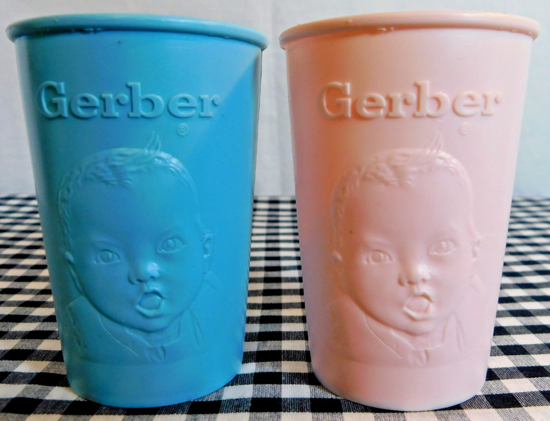 Vintage Gerber Baby Plastic Glasses Set of 2 Pink & Blue