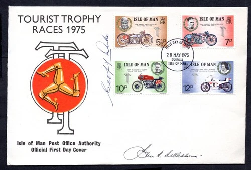 Isle of Man - 1975 TT Races First Day Cover Signed by World Champion Geoff Duke