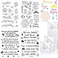 4 Sheets Sentiments Rubber Clear Stamps Set 3 PCS Acrylic Block Tools