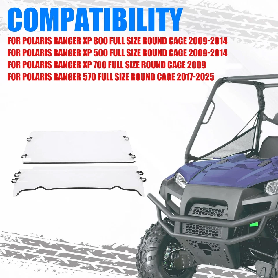 Plastic Clear Full Size Front Windshield Fit Polaris Ranger XP 500 800 2009-2024 - Imagem 3 de 4