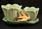 Vintage 1940s McCoy Double Green Tulip with Yellow Swallow Planter AS IS