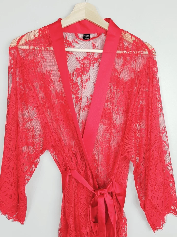 Sexy bata kimono para dormir con cinturón de encaje rojo talla S o 10 HANKY PANKY para mujer Foto 2 de 4