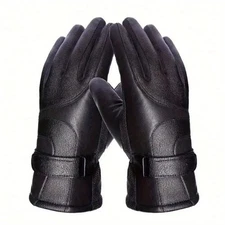 Lined Faux Leather Gloves, Outdoor Thermal Gloves for Winter Cycling Accessories
