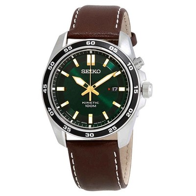 Seiko Kinetic Green Dial Brown Leather Men's Watch SKA791 | eBay