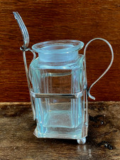 Antique Glass Pickle Jar & Silver Plate Stand & Pickle Fork D & H