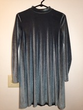 Forever 21 Woman’s Size Small Gray/Blue Velvet Long-Sleeve A-Line Dress