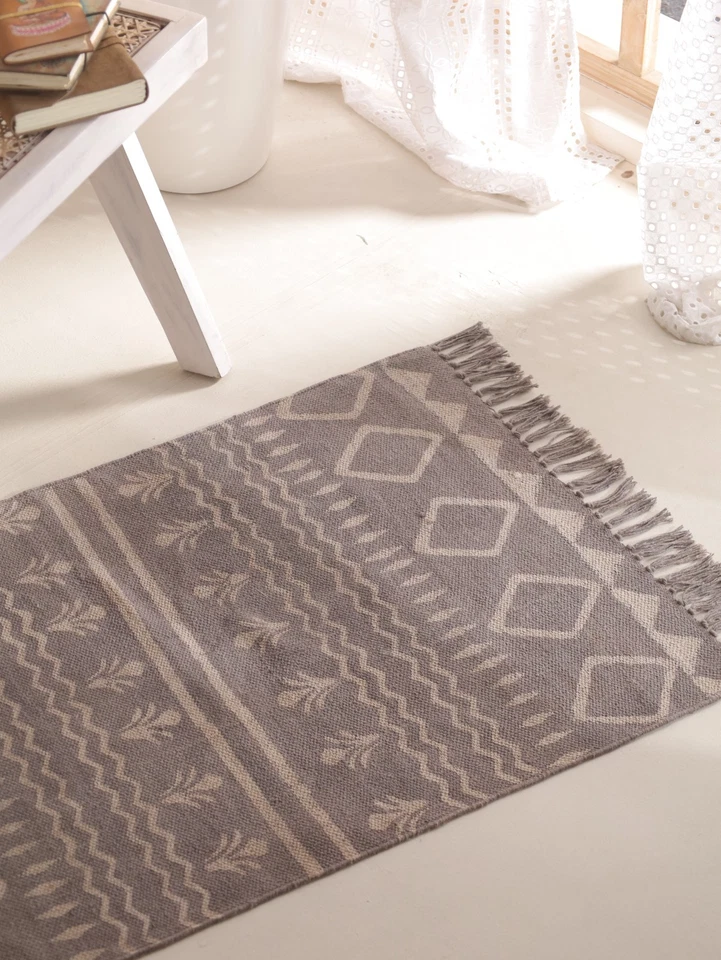 Moroccan Style Cotton Rug Hand Block Printed Bedroom Kitchen Decor Area Carpet - Image 4 of 4