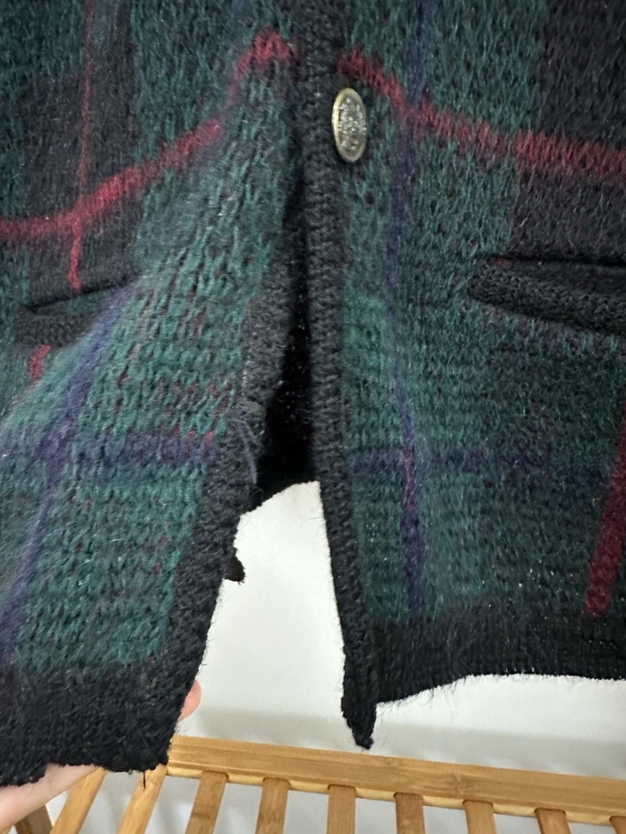 VTG 60s Jantzen Mohair Tarzan Plaid Cardigan Sweater Size M 21.5