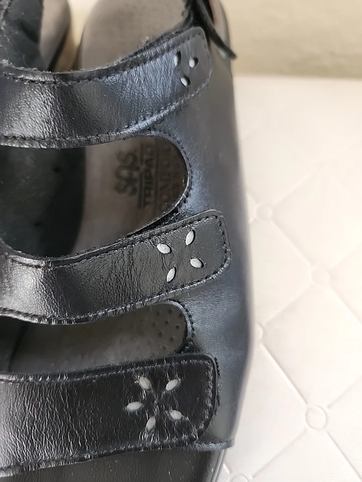 SAS Womens Quatro Sandal Size 8 Black Leather Strappy Tripad Shoe - Image 2 of 4