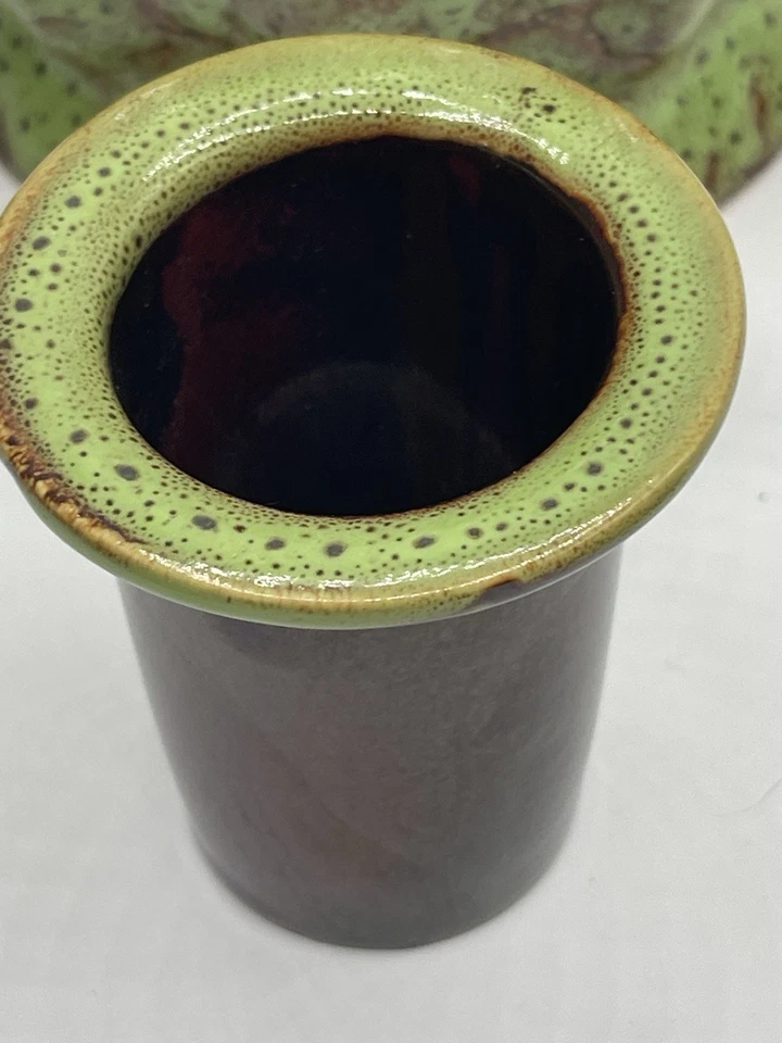 Quemador de mesa de cerámica marca A&B tonos tierra esmaltado a mano verde y marrón Foto 4 de 4