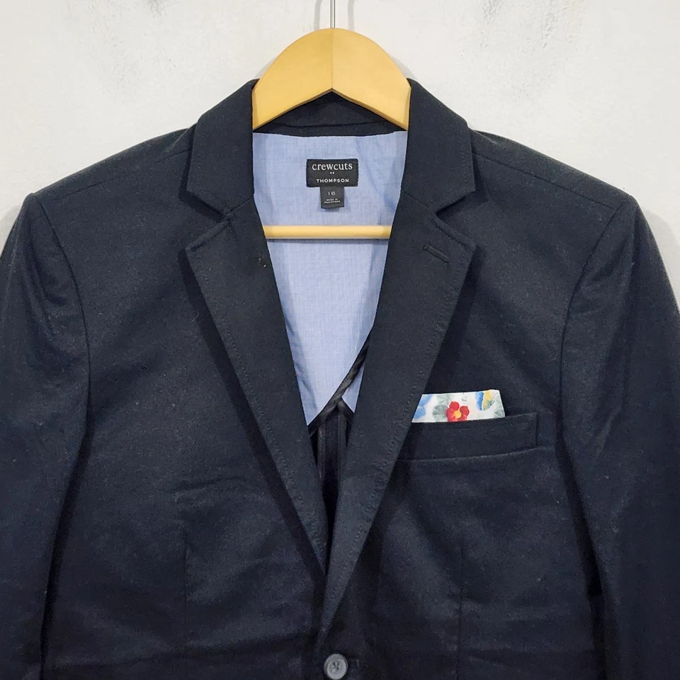 J.Crew Crewcuts Thompson Abrigo Deportivo Negro Algodón Traje Chaqueta Sencillo Talla 16 Foto 3 de 4