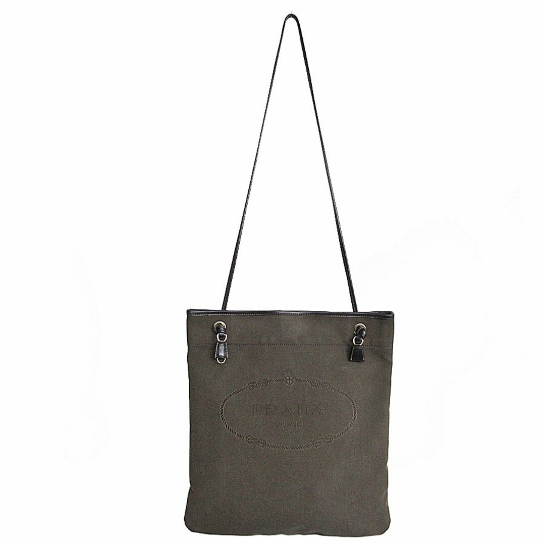RARE PRADA Canvas Leather Shoulder Bag Brown Black Unisex Free Used s0641