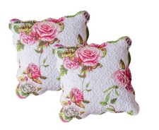 Set of 2 Throw Pillow Covers - Romantic Roses Bloom Lovely Spring Pink  Whit...