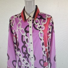 Chain Print Collared Button-Up Top Long Sleeve Purple Red White Black Women